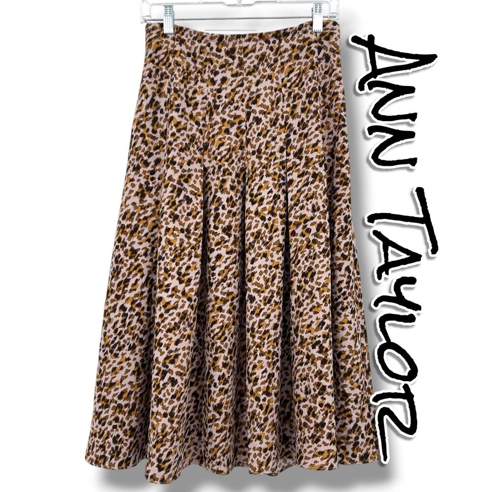 NWT Ann Taylor Leopard Print Pleated Maxi Skirt Size 2 Pink Brown Brushstroke
